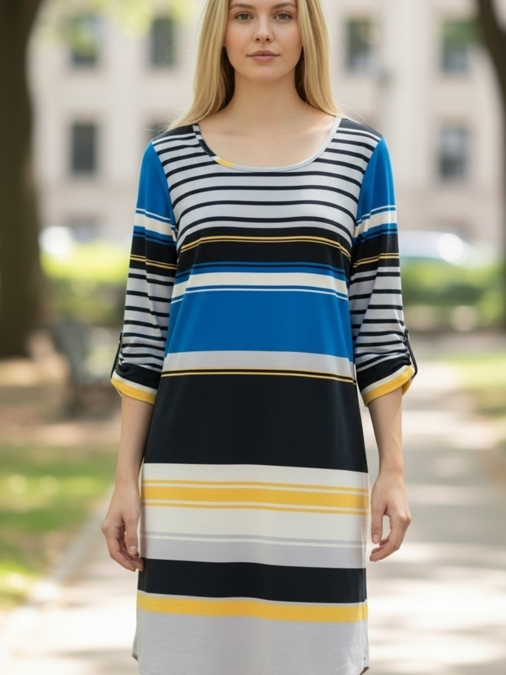 Live 4 Truth Navy and Yellow Striped Detail Dress